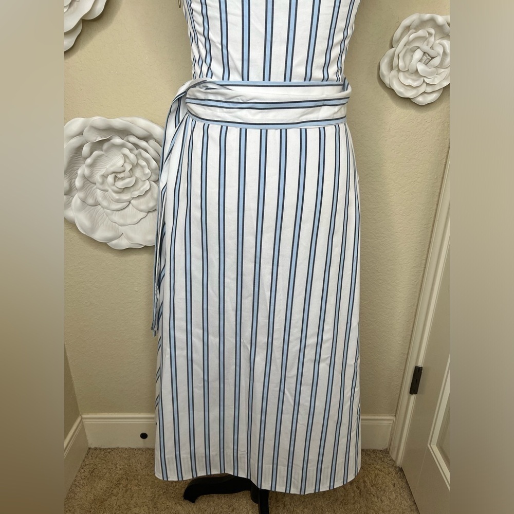 Draper James Off the Shoulder White & Blue Multi Striped Dress Size 0 - Picture 10 of 16
